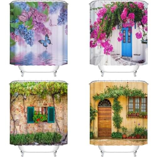 Landscape Indoor Flowers Plants Shower Curtain Waterproof Polyester Bath Single Printing for Bathroom Decorwith 12 Hooks