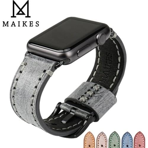 MAIKES Vintage Genuine Leather For Apple Watch Strap 42mm 38mm Apple Watch Bands 44mm 40mm Watch Accessories WatchBands Gifts