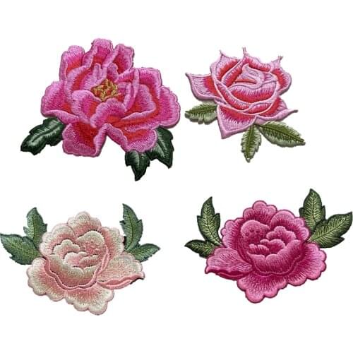 Pink Embroiderey Flower Patches Sew on Floral Appliqued Embroidery Repair DIY Decoration for Clothes