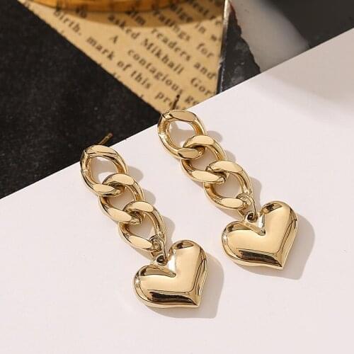 YAOLOGE 316L Stainless Steel Gold Color Thick Chain Heart Drop Earrings 2021 Trend For Women Gift Party Fashion Jewelry Brincos