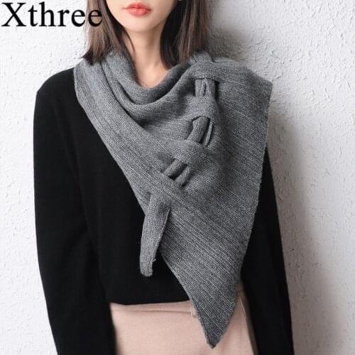 Xthree Winter Cashmere Scarf Women Thick Warm Shawls Wraps Lady Solid Scarves Knitted Fashion Pashmina Blanket Quality Foulard