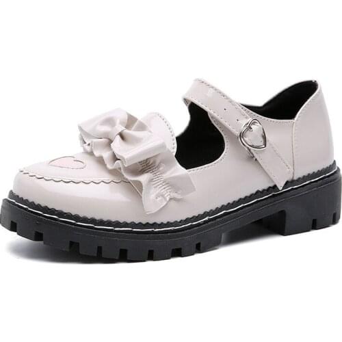 Lovelive Lolita Shoes Girl High School Student Shoes Pu Leather Heart-shaped Bowknot Shoes Kitten Heels Mary Jane Shoes