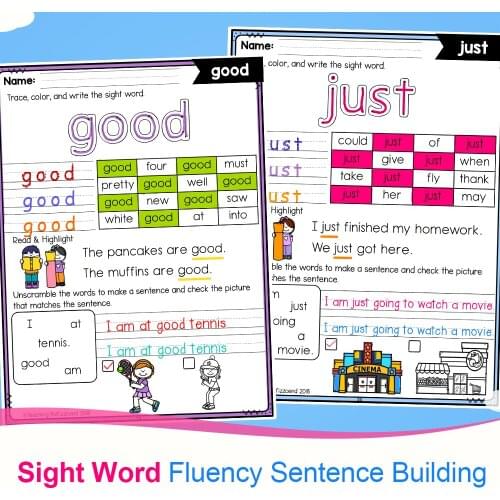 Sight Word Fluency Sentence Building Activity Workbook for Kids Learning To Write & Read for Pre Kindergarten 1st Grade Kids
