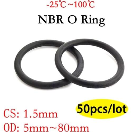 10pc NBR O Ring Seal Gasket Thickness CS 1.5mm OD 5~80mm Nitrile Butadiene Rubber Spacer Oil Resistance Washer Round Shape Black