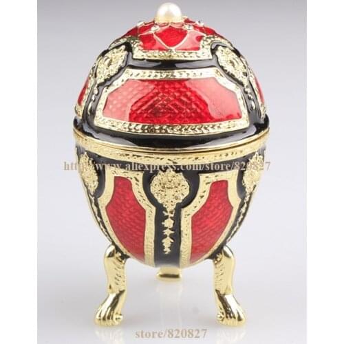 Vintage Egg Trinket Box Egg Trinket Box with Pearl and Crystals Easter Egg Trinket Box Faberge-Style Collectible Enameled Egg