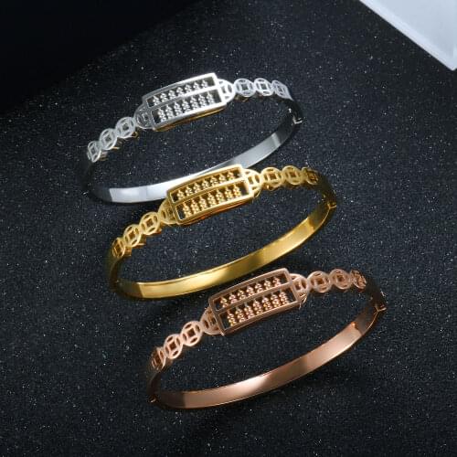 Vintage Hollow Mens Women Chinese Abacus Bangles Stainless Steel Gold-plated Beads Can Be Sliding Bracelets Jewelry Gifts
