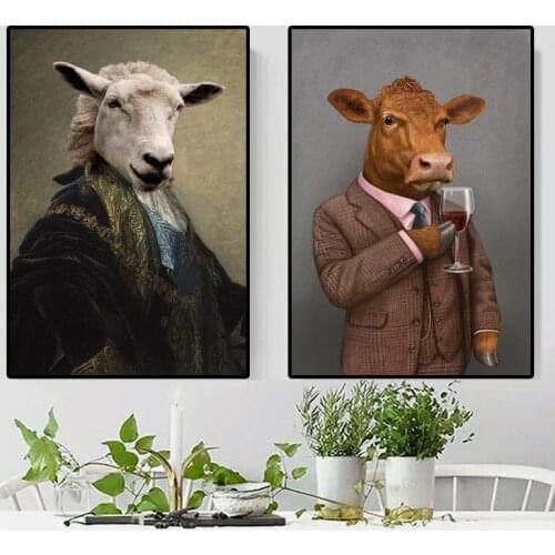 Cat Dog Cow Portrait Vintage Wall Art Canvas Painting Wall Art Posters And Prints Wall Pictures For Living Room Home Wall Decor