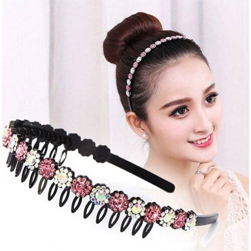 Wave Rhinestone and Crystal Non-slip Teeth Comb Headbands for Women Non-slip Colorful Headbands Hair Hoop Hair Accessories