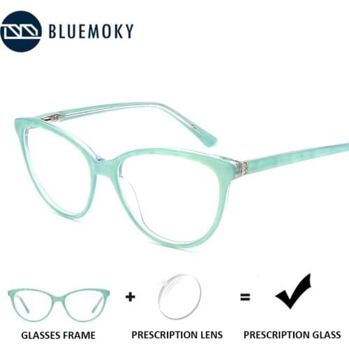 BLUEMOKY Retro Acetate Cat Eye Glasses Frames Women Anti Blue Light Prescription CR-39 Lenses Fashion Optical Myopia Eyeglasses