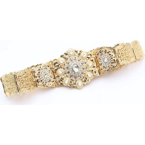 Sunspicems Fashion Women Dress Belt Gold Color Crystal Wedding Jewelry Metal Chain Adjustable Length Lovely Gift