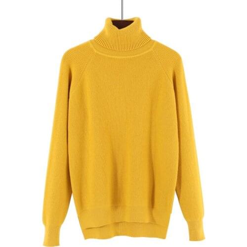 Winter High Collar Thick Warm Knitted Sweater yellow Women Slim Solid Color Wild Long Sleeve Girls Sweaters Turtleneck Pullovers