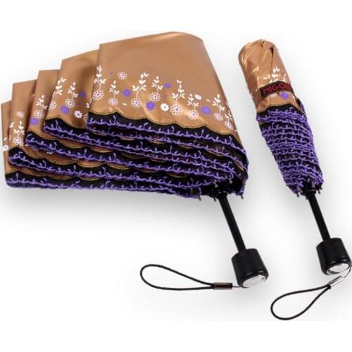 Anti-thunder windproof 5 times black coating anti-UV embroidery lacing parasol folding digital 3D printing rungra silk umbrella