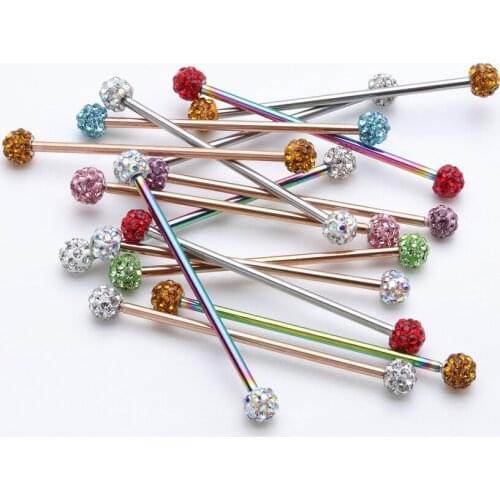 1PC Crystal Industrial Piercing Barbell 14G Fashion Cartilage Earring Helix Piercing Surgical Steel Industrial Bar Earrrings