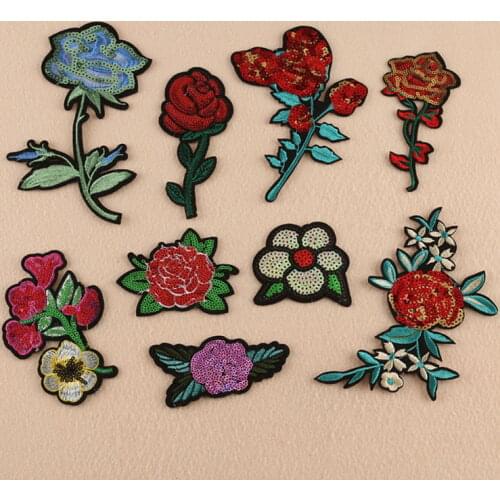 1 pcs Popular Flowers sequins Embroidered patches iron on Motif Applique hat bag shoe Jeans clothing phone diy accessory