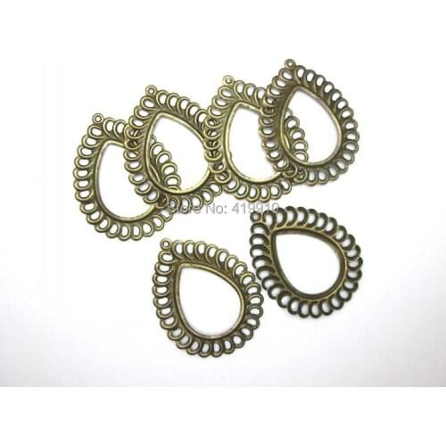 30PCs Antique Bronze Filigree Drop Cameo Frame Settings Wraps Connnector Embellishments Gift Decoration DIY 5.7x4.5cm J0601