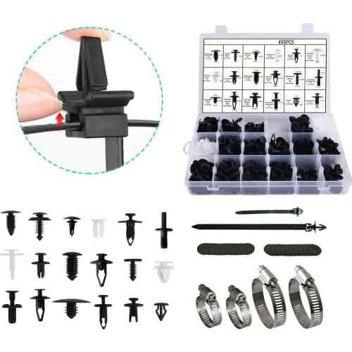 454Pc/Set Auto Car Retainer Clips Fasteners Kit Push Pin Rivets Set w/Hose Clamps Door Trim Panel Clips