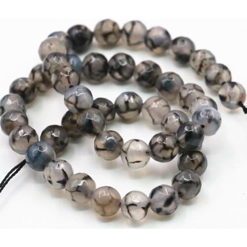 6 8 10 12mm Natural Stone Vein Agates Onyx Faceted Round Gray Carnelian Loose Beads for Jewelry Making Craft Finding 15inch A365