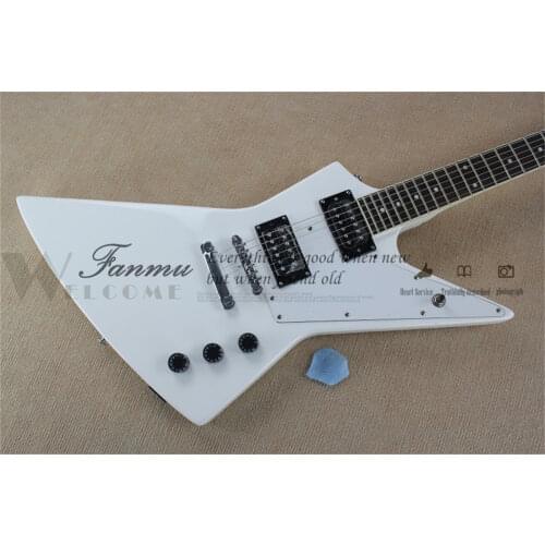 CUSTOM 6 string white guitar,irregular guitar,mahogany body,H H pickups,black guitar,gold button