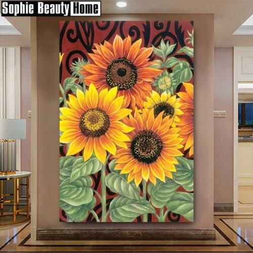 Needlework 5D Diy Diamond Painting Cross Stitch Beautiful Sunflowers Diamond Embroidery Full Drill Diamond Mosaic Picture 19C034