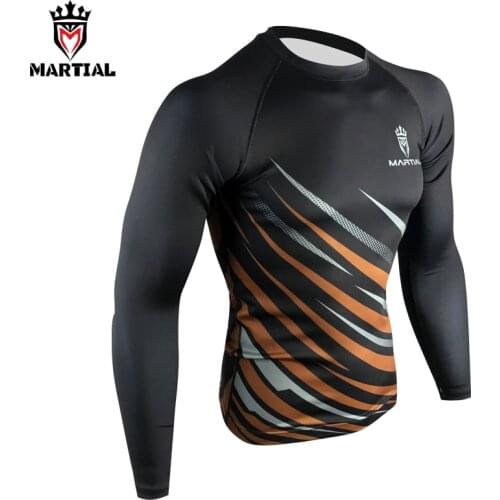 Martial : 2020 NEW ARRIVAL BROWN LONG SLEEVE BROWN COMPRESSION SHIRTS PRINTED RASH GUARD