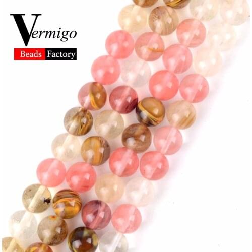 Natural Stone Beads Crystal Watermelon Quartzs Loose Beads For Needlework Jewelry Making Diy Bracelet Size 4 6 8 10 12mm 15"