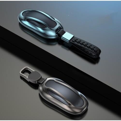Remote Key Case Cover Shell Key Holder Bag For Tesla Model X Automobiles Aluminum Alloy + Leather Key Ring Auto Car Accessories