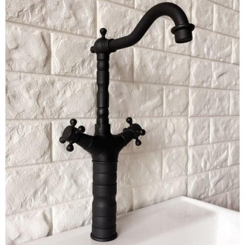 Black Oil Rubbed Brass Dual Cross Handles One Hole Bathroom Kitchen Basin Sink Faucet Mixer Tap Swivel Spout Deck Mounted mnf343