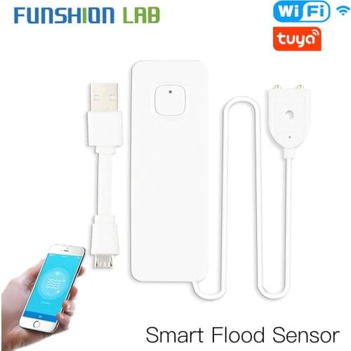 WiFi Smart Flood Sensor Water Leakage Detector Flood Overflow Alert Security Alarm System Tuya/Smart Life App Remote Control