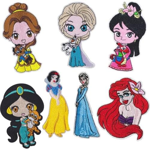 Disney Elsa Belle Princess Embroidery Patches Children For Clothing DIY Iron On Patch On Clothes Bag Custom Patch Accessories