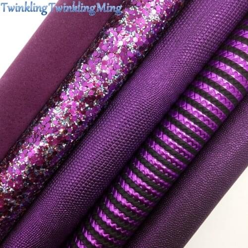 PURPLE Glitter Fabric, Metallic Faux Fabric, Stripes Synthetic Leather Fabric Sheets For Bow A4 21x29CM Twinkling Ming XM794