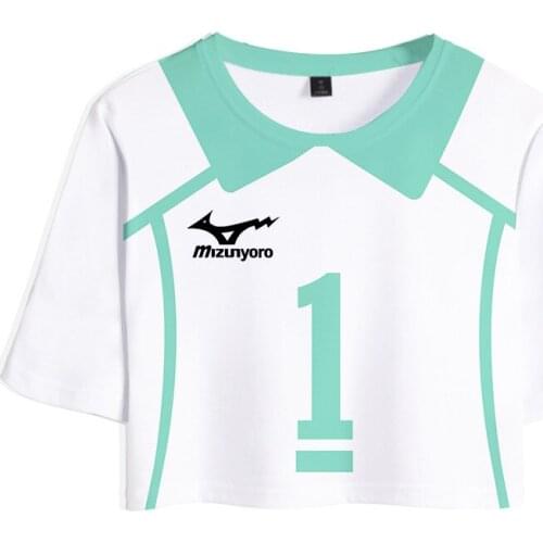 Anime Haikyuu Cosplay Costume T-shirt Crop Top T Shirt Women O-neck Print Volleyball Club Oikawa Tooru Summer Short Sleeve