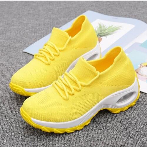 Fashion shoes women sneakers 2021 new mesh solid color women sock shoes lace up air cushion casual ladies shoes tenis feminino
