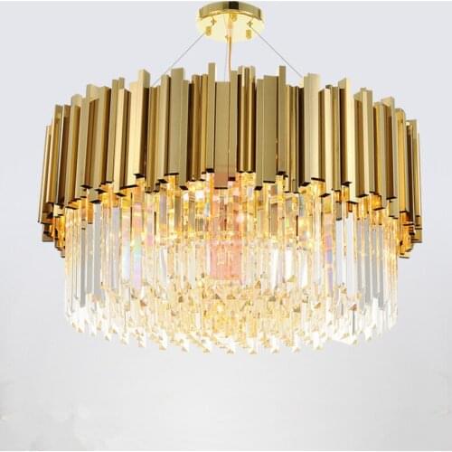 Round Modern Chandelier Lighting Living Room Gold Crystal Lamp Luxury Stainless Steel LED Lustre New Flush Mount Light