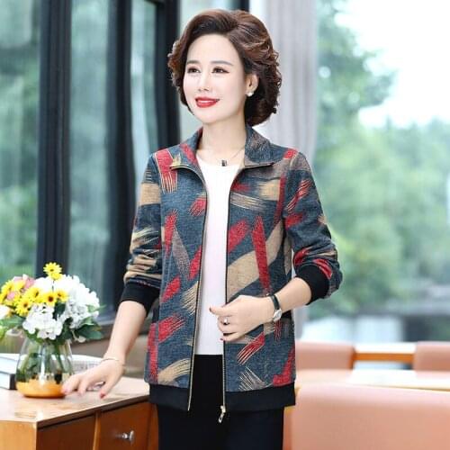 2021 New Middle-aged Women Fashion Long Sleeve Short Jacket Autumn Women Casual Printed Loose Coat Female Plus Size Tops W514