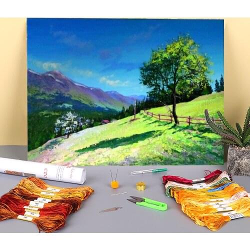 Landscape Spring. Etude Printed Water-Soluble Canvas 11CT Cross Stitch Kit DIY Embroidery DMC Threads work Sewing Decor