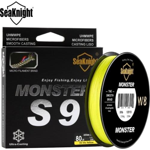 SeaKnight Monster S9 300M Braided Fishing Lines 9 Strands Multifilament PE Line 30LB 40LB 50LB 80LB 100LB Green Yellow