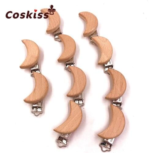 Metal Wooden Pacifier Clips Baby Teething Pacifier chain Solid Color Baby Teether Cute Infant Soother Clasps Holders Accessories