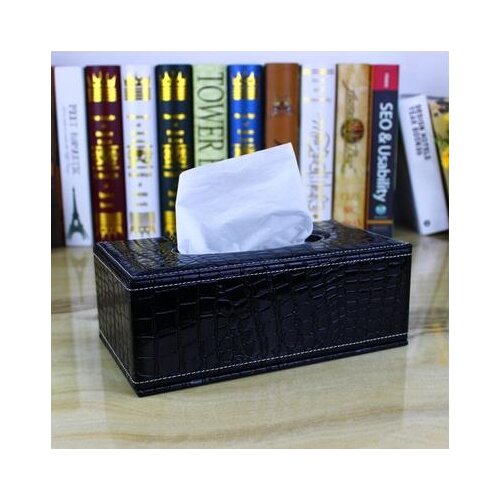 Fashion croco black wooden struction leather rectangle tissue box holder napkin box toilet paper holder dispenser case PZJH002