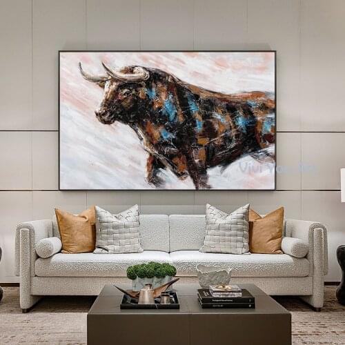 Wall Art Gold Modern Popular Colorful Cattle Canvas Painting Quadro Street Art Abstract Poster Wall Picture Home Decor