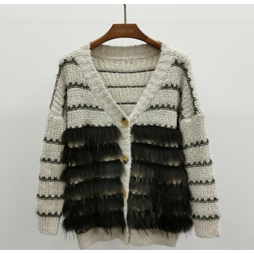 Janefur New Spring Autumn Knitted Sweater Fashion Women Fur Coat Vendor Soft Real Wool Cardigan
