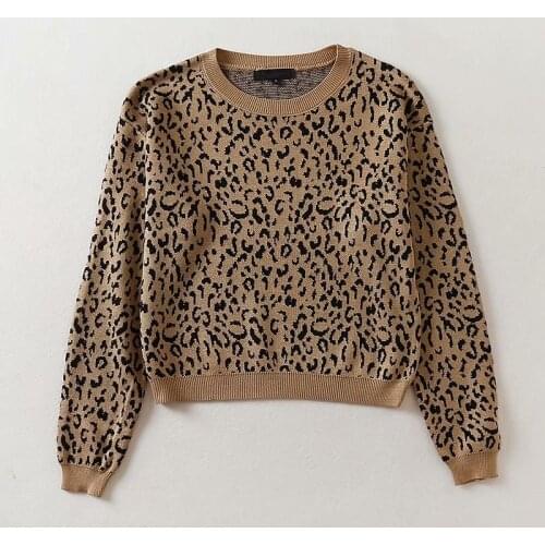 Obrix Female Casual Style Pullover Leopand Pattern O-Neck Full Sleeve Sweater For Women