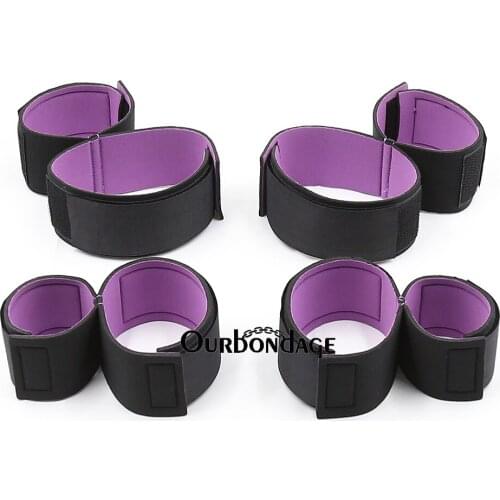 Ourbondage Black Purple Nylon Fetish Leg Open BDSM Bondage Restraints Wrist Ankle Arm Thigh Cuffs Set For Adult Beginner Sex Toy