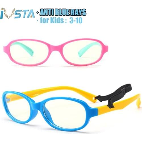 IVSTA Oval anti Blue Rays Kids Glasses Computer Gaming Boys Myopia Frame Prescription Spectacle Rubber Screwless with Strap