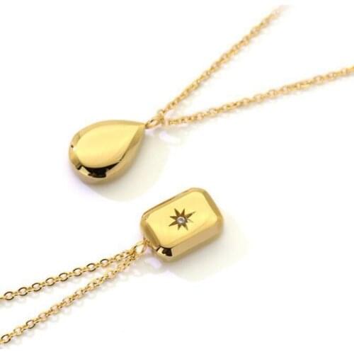 New Stainless Steel Choker Necklace for Women Fashion Heart Pattern Square Pendant Chain Necklace Cubic Zirconia Jewelry