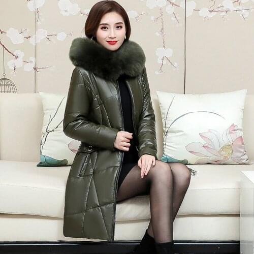 Parkas Winter Women Coat Leather Jacket Plus Size 7XL Fur Collar Hooded Thick Warm Down Cotton Jacket Chaqueta Mujer Invierno