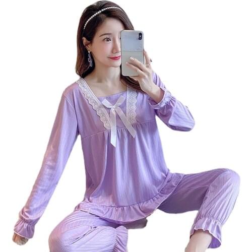 New Sale Women Home Wear Spring Autumn Long Sleeved Women Pajamas Set Long Pant Pyjamas Sets Thin Cotton Leisure Sleepwear Set