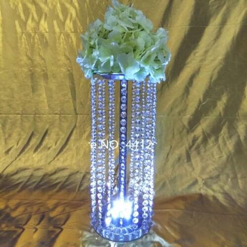 Sale by bulk Elegant Crystal table top chandelier flower stand center pieces round metal rack Wedding Props column decor