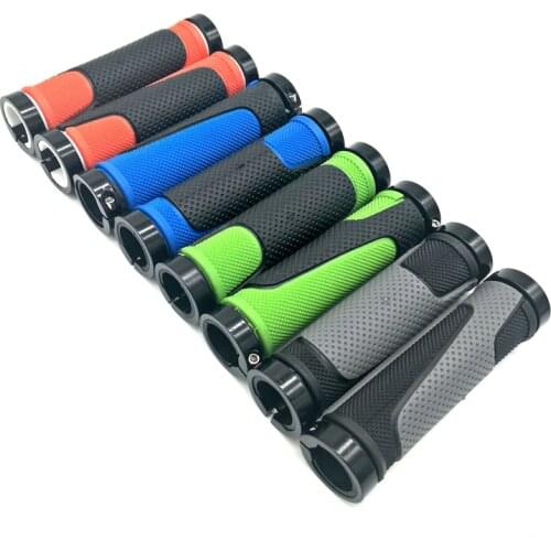 Rubber Mountain Bicycle Handle Grips Particle Anti-Skid Bike Handlebar With Bar End Cover Aluminum Ring Lock Fixing