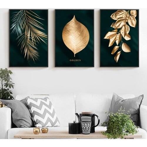 Nordic Modern Luxury Visual Golden Palm Leaves Canvas Poster And Print Wall Art Picture For Living Room Decoration