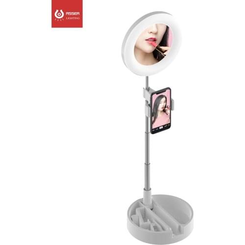 LED Folding LED Ring Ligh Tricolor Retractable Height Makeup Online Teaching Live Stream Lamp Stand Foldable With Mirror